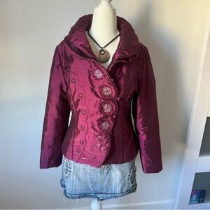 purple puffer flower asymmetrical jacket